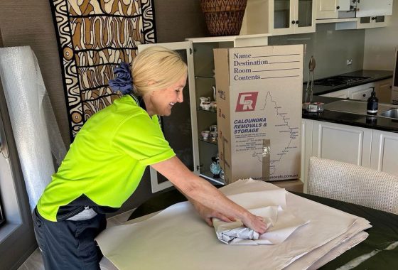 Woman Packing Plates Properly For Moving — Caloundra Removals & Storage in Sunshine Coast, QLD